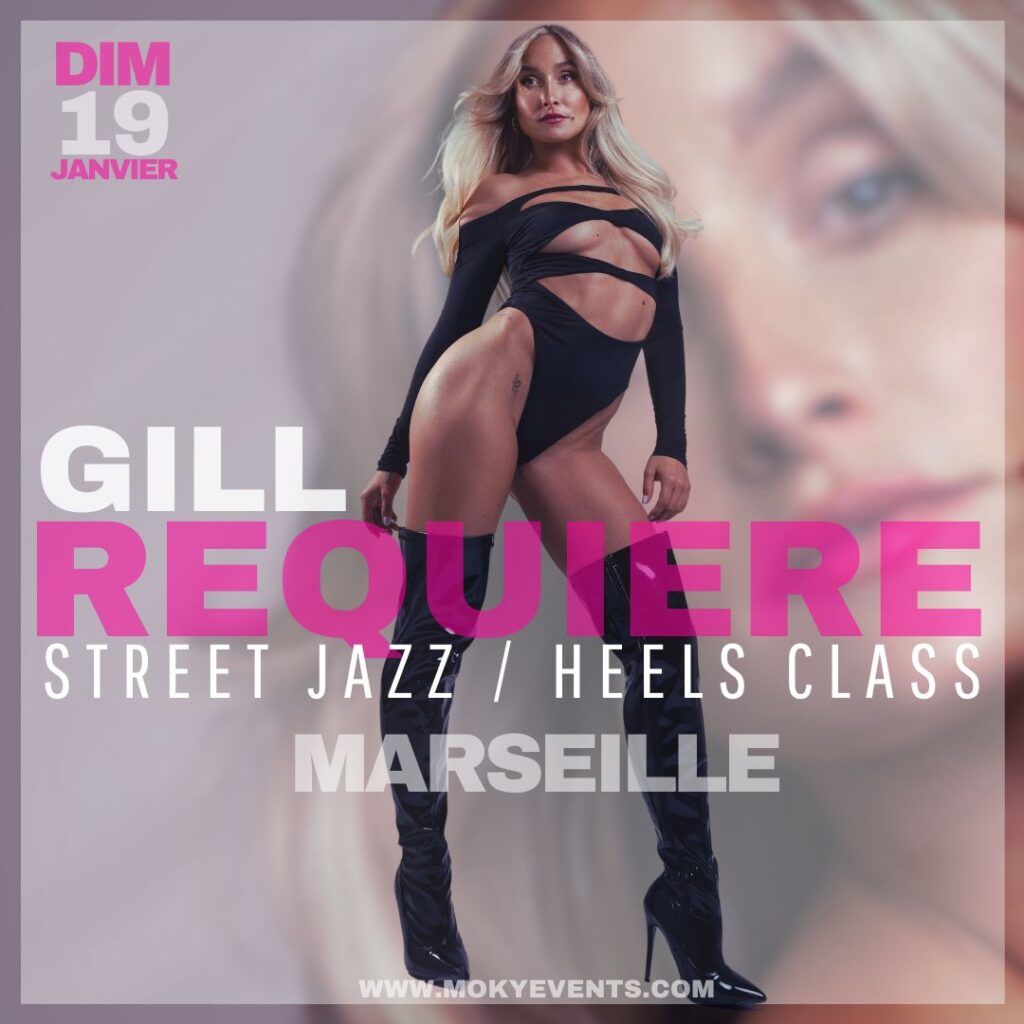 Flyer des ateliers Street Jazz et Heels Class avec Gill Requière à Marseille le 19 janvier 2025.